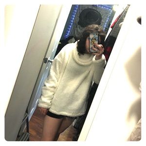 white sherpa pullover